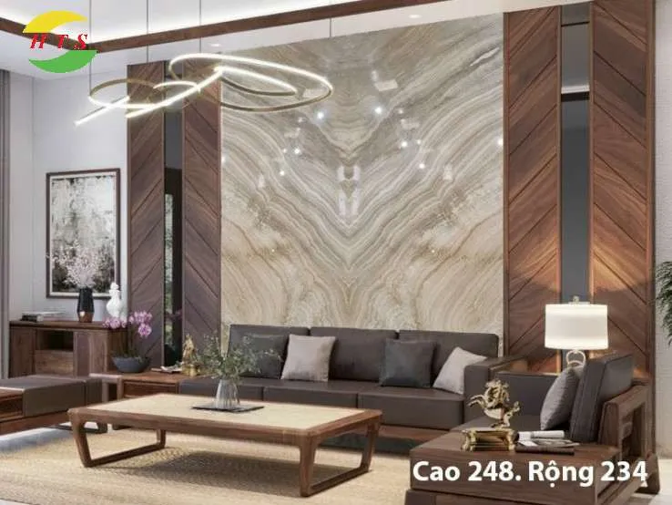 tranh đá sau sofa
